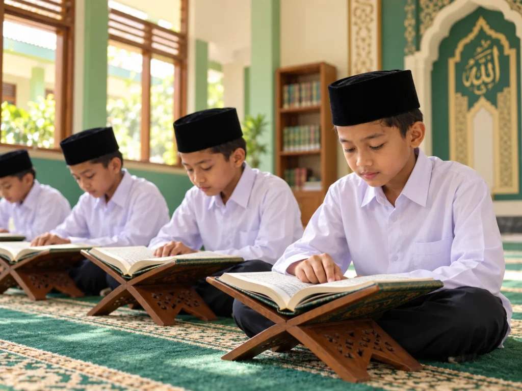 Ilustrasi anak membaca Al-Qur’an bersama